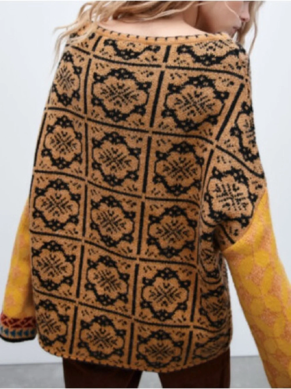 VINTAGE Zara Asymmetrical Neckline Jacquard Knit Patchwork Sweater Size XS—S